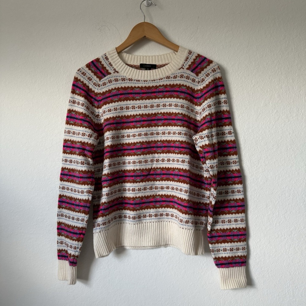 J.Crew Striped Fair‎ Isle Crewneck Sweater Womens M Lambs Wool Blend